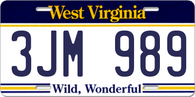 WV license plate 3JM989