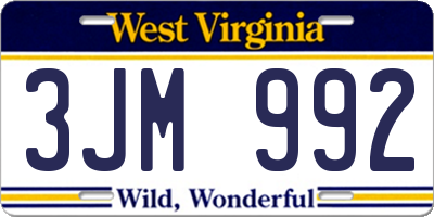WV license plate 3JM992