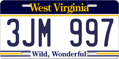 WV license plate 3JM997
