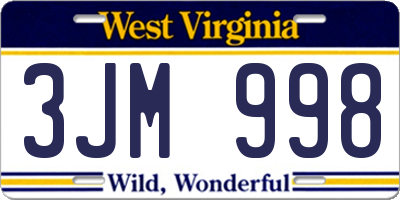 WV license plate 3JM998