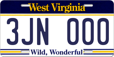 WV license plate 3JN000