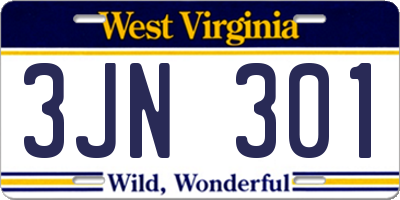 WV license plate 3JN301