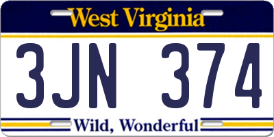 WV license plate 3JN374
