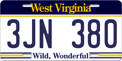 WV license plate 3JN380