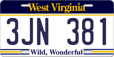 WV license plate 3JN381