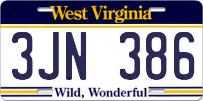 WV license plate 3JN386