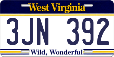 WV license plate 3JN392