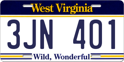 WV license plate 3JN401