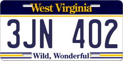 WV license plate 3JN402