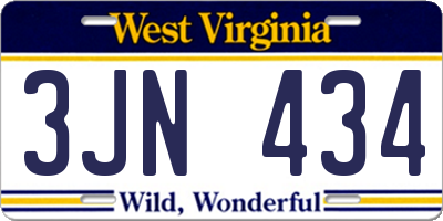 WV license plate 3JN434