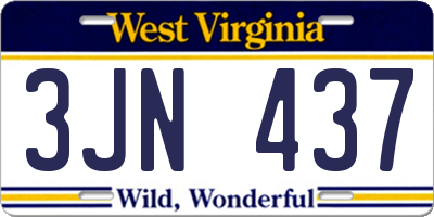 WV license plate 3JN437