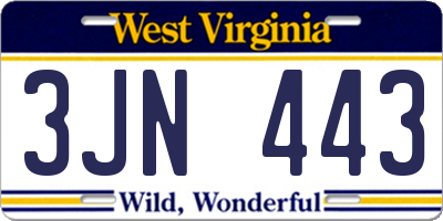 WV license plate 3JN443