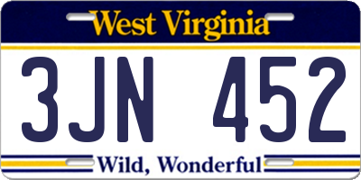 WV license plate 3JN452