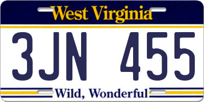 WV license plate 3JN455
