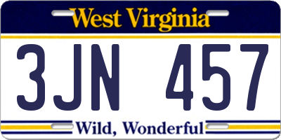 WV license plate 3JN457