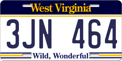 WV license plate 3JN464