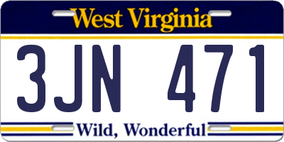 WV license plate 3JN471