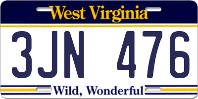 WV license plate 3JN476