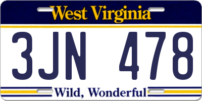 WV license plate 3JN478