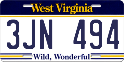 WV license plate 3JN494