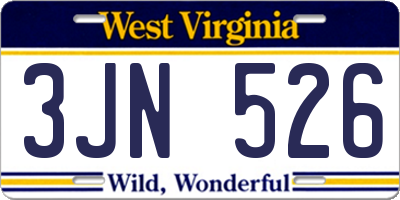 WV license plate 3JN526