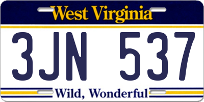 WV license plate 3JN537