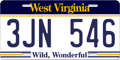 WV license plate 3JN546