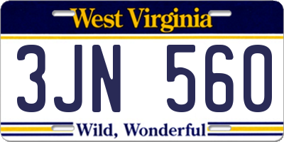 WV license plate 3JN560