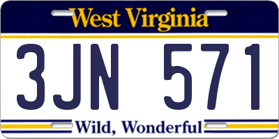 WV license plate 3JN571