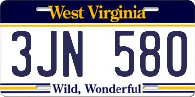 WV license plate 3JN580