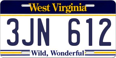 WV license plate 3JN612