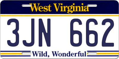 WV license plate 3JN662