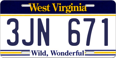 WV license plate 3JN671