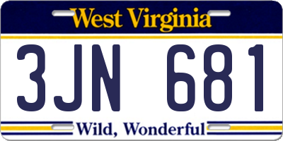 WV license plate 3JN681