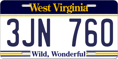 WV license plate 3JN760