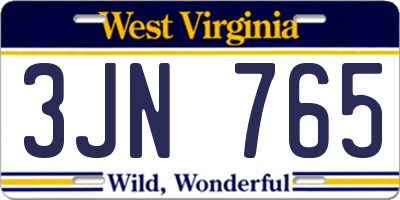 WV license plate 3JN765
