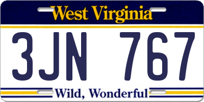 WV license plate 3JN767