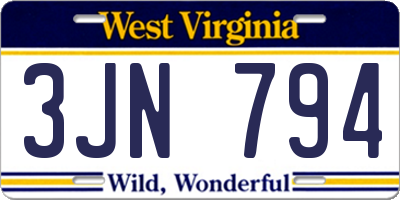 WV license plate 3JN794