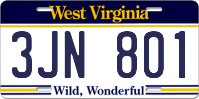WV license plate 3JN801