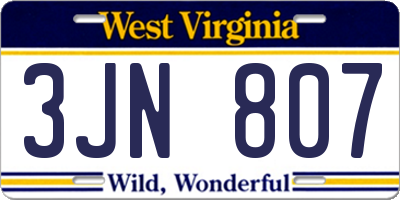 WV license plate 3JN807