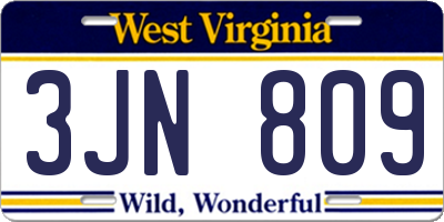 WV license plate 3JN809