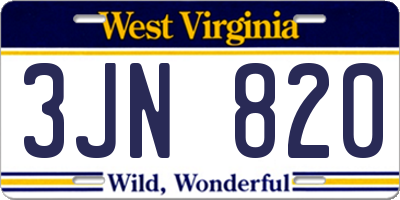 WV license plate 3JN820