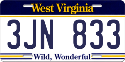 WV license plate 3JN833