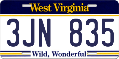 WV license plate 3JN835