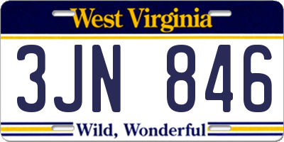 WV license plate 3JN846