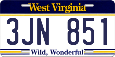 WV license plate 3JN851