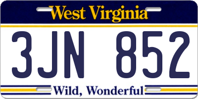WV license plate 3JN852
