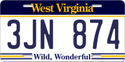 WV license plate 3JN874
