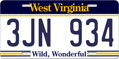 WV license plate 3JN934