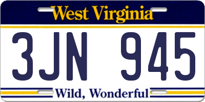 WV license plate 3JN945
